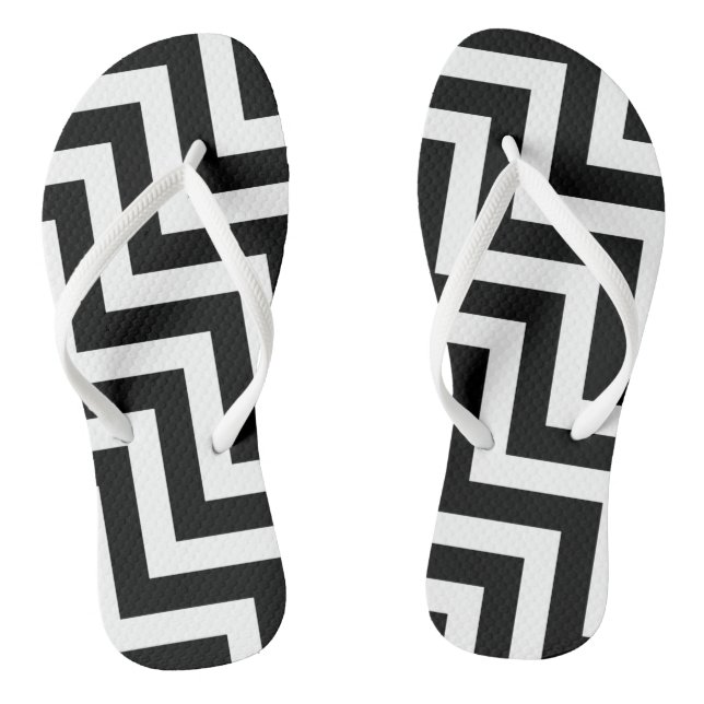 Tongs Grandes rayures Chevron en diagonale noir et blanc (Semelle)