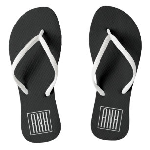 Tongs Gras moderne 3 initiales Monogramme   Blanc sur no