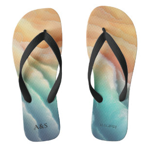 Tongs Green Pink Ocean Beach ÉTÉ Aquarelle Élégante