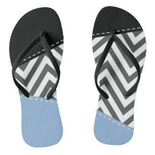 Tongs Gris Zigzag, Gris Chevron, Motif Zigzag, Bleu