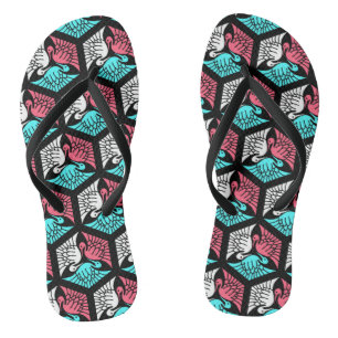 Tongs Grues japonaises, corail, turquoise et noir