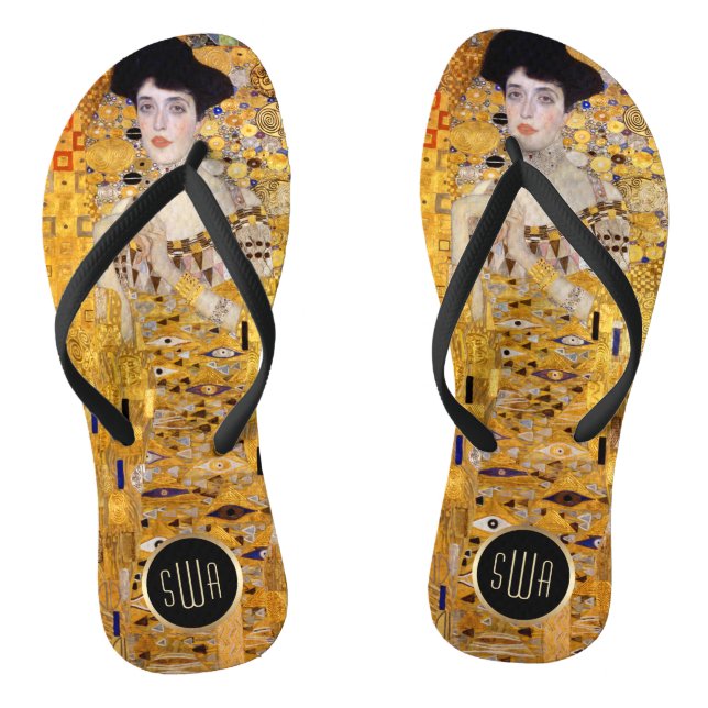 Tongs Gustav Klimt Adele Portrait en or avec Monogramme (Semelle)