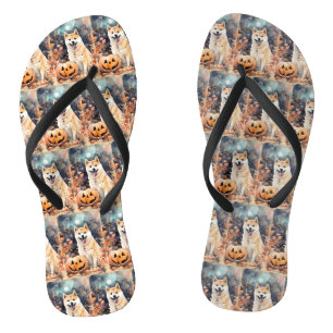 Tongs Halloween Akita Avec Peur Citrouille