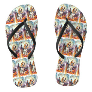 Tongs Halloween Basset Hound Avec Crainte Citrouille