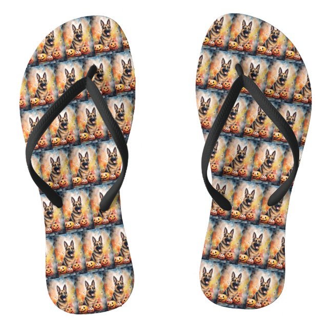 Tongs Halloween berger allemand avec la peur Citrouille (Semelle)