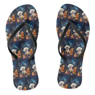 Tongs Halloween Bichon Frise Avec La Peur Citrouille