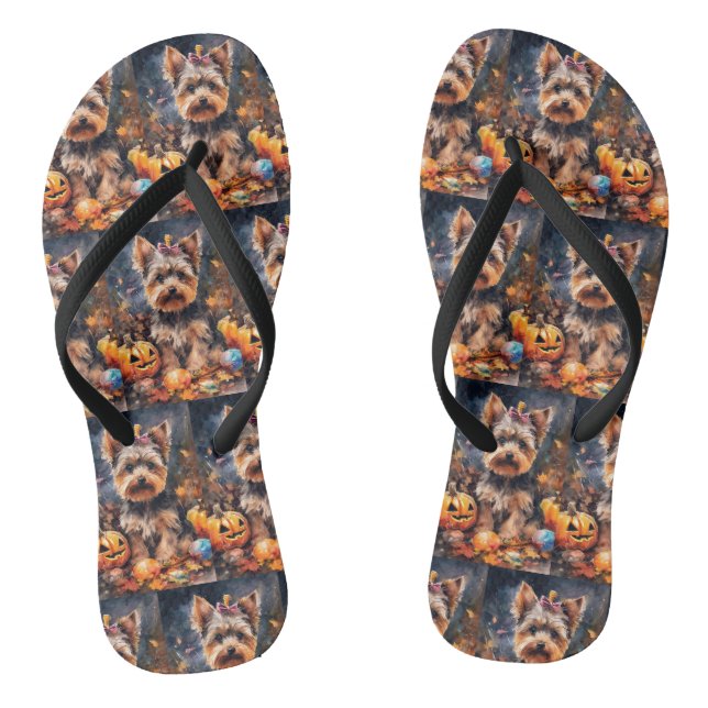 Tongs Halloween Biewer Terrier Avec La Peur Citrouille (Semelle)