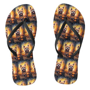 Tongs Halloween Cairn Terrier Avec La Peur Citrouille