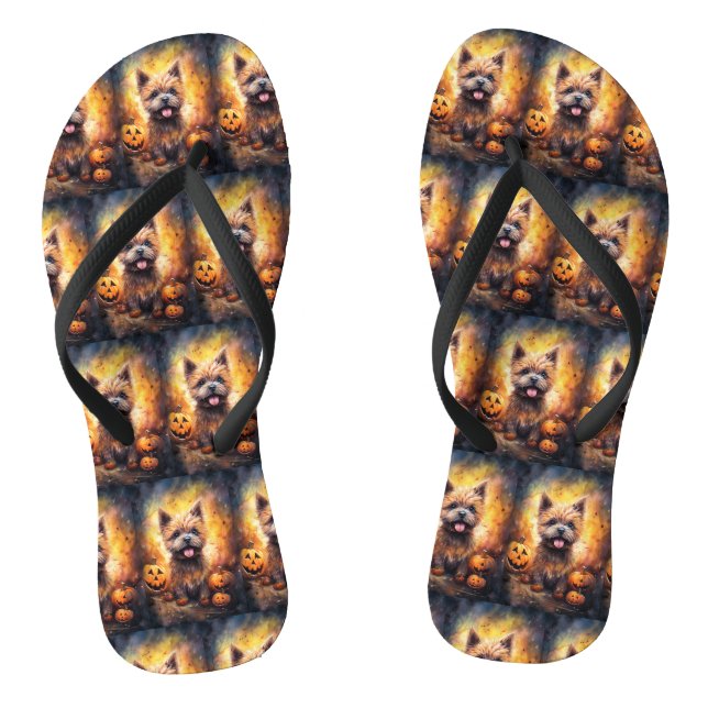 Tongs Halloween Cairn Terrier Avec La Peur Citrouille (Semelle)