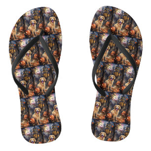Tongs Halloween Golden Retriever avec la peur Citrouille