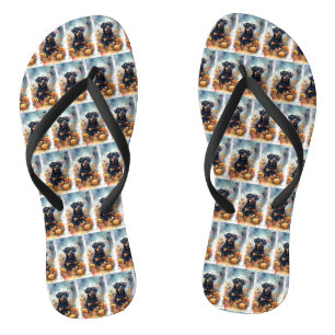 Tongs Halloween Rottweiler avec la peur Citrouille