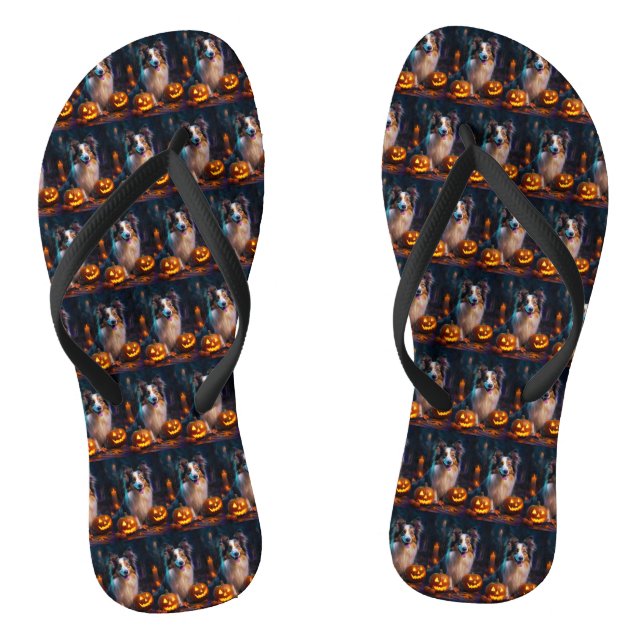 Tongs Halloween Shetland Sheepdog Avec la peur Citrouill (Semelle)