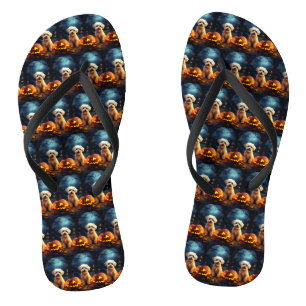 Tongs Halloween Yorkipoo Avec La Peur Citrouille