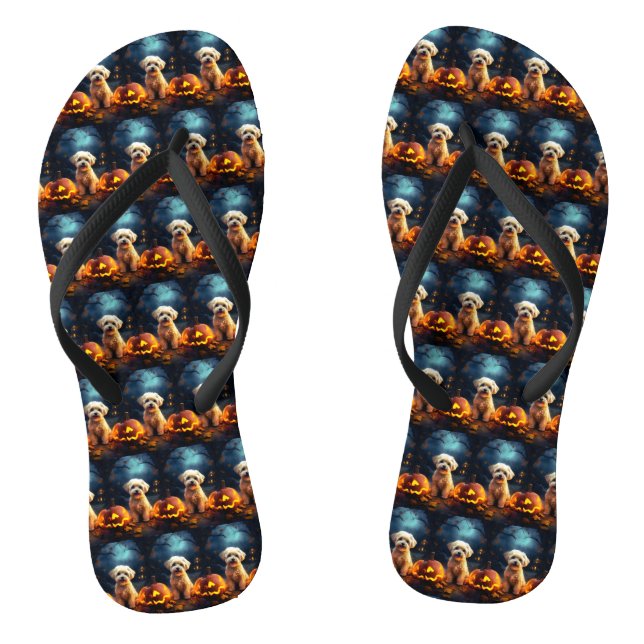 Tongs Halloween Yorkipoo Avec La Peur Citrouille (Semelle)
