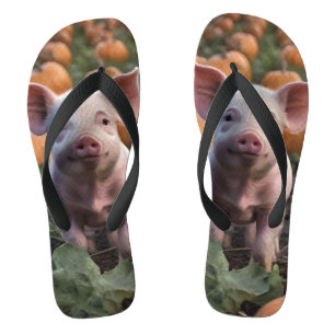 Tongs Heureux Comme Un Cochon Bébé Dans Un Patch Citroui