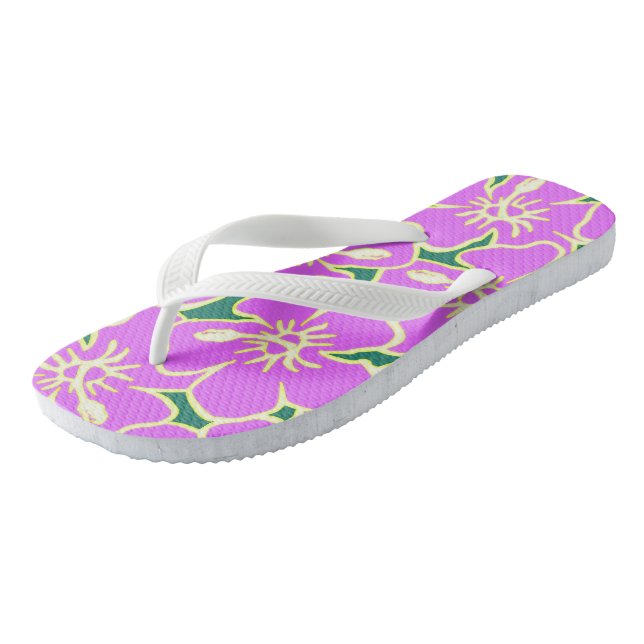 Tongs Hibiscus hawaïens Luau Fleurs tropicales roses (Incliné)