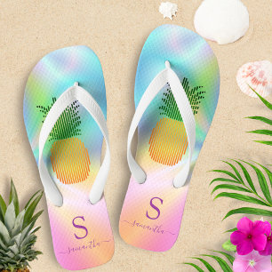 Tongs Holographie de l'ananas tropical Monogramme été