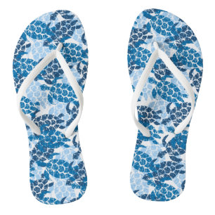 Tongs Honu Sea Turtle Hawaiian Tapa Indigo