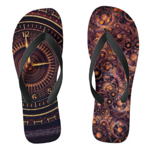 Tongs Horloge victorienne steampunk marron bleu engrenag