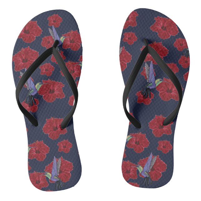 Tongs Hummingbirds Hibiscus Floral Art (Semelle)