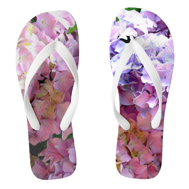 Tongs Hydrangea garden, rose, bleu, purple floral (Semelle)