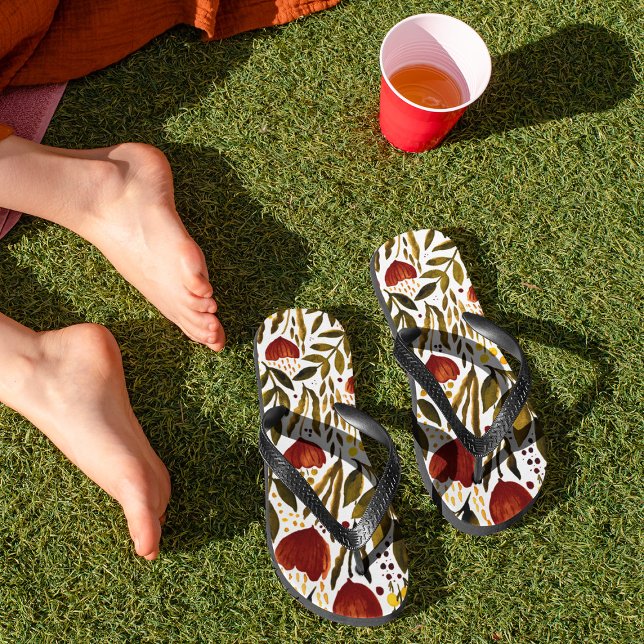 Tongs Illustration florale botanique d'orange brûlé (Créateur téléchargé)