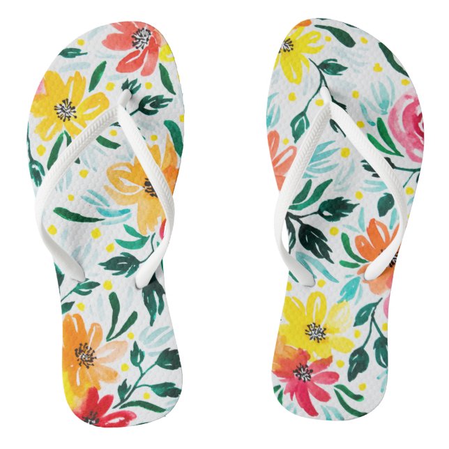 Tongs Illustration Florale de l'aquarelle d'été (Semelle)