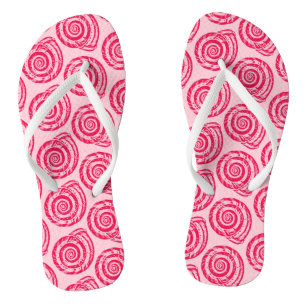 Tongs Impression de bloc de coquillage en spirale, rose 