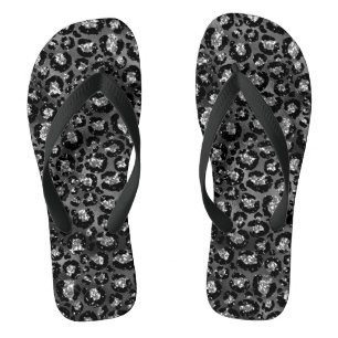 Tongs Imprimé léopard noir et gris argenté