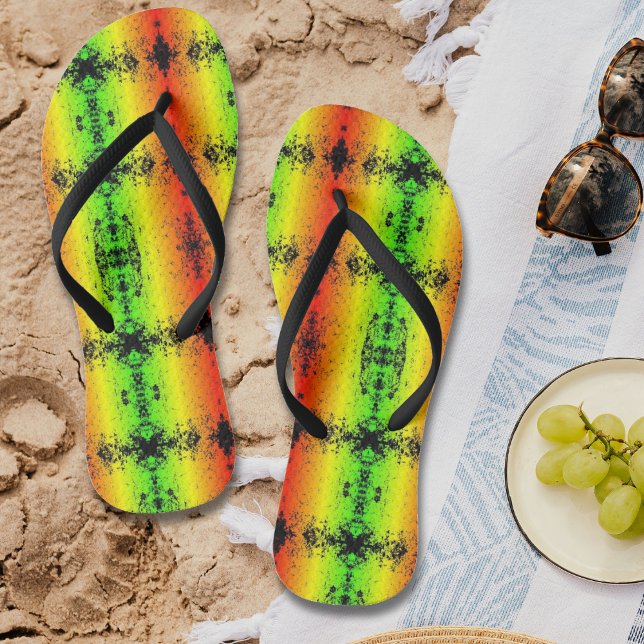 Tongs Jamaïque Neon Rasta Couleurs Grunge Distorsion (Jamaica Neon Rasta Colors Grunge Distressed Flip Flops)