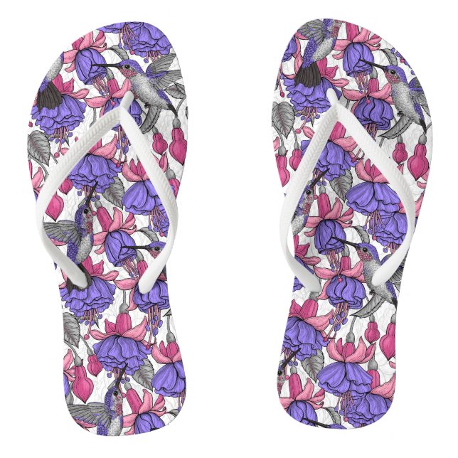 Tongs Jardin des colibris en rose et rose (Semelle)