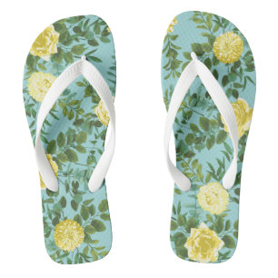 Tongs Jaune et Aqua Vintage Ressort Mariage Floral