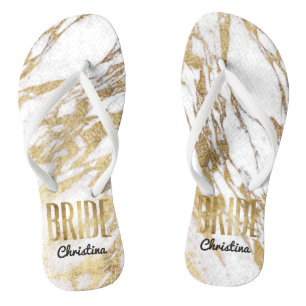 Tongs Jeune mariée de marbre blanche d'or chic épousant