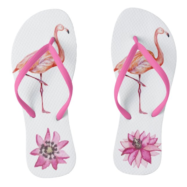 Tongs Joli Flamant rose aquarelle Oiseau tropical (Semelle)