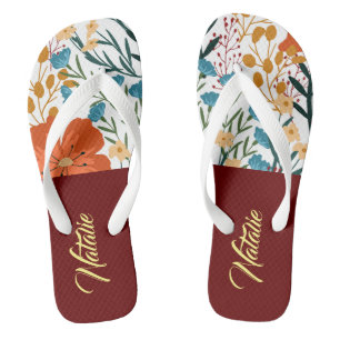 Tongs Joli monogramme l Aquarelle florale l Bourgogne