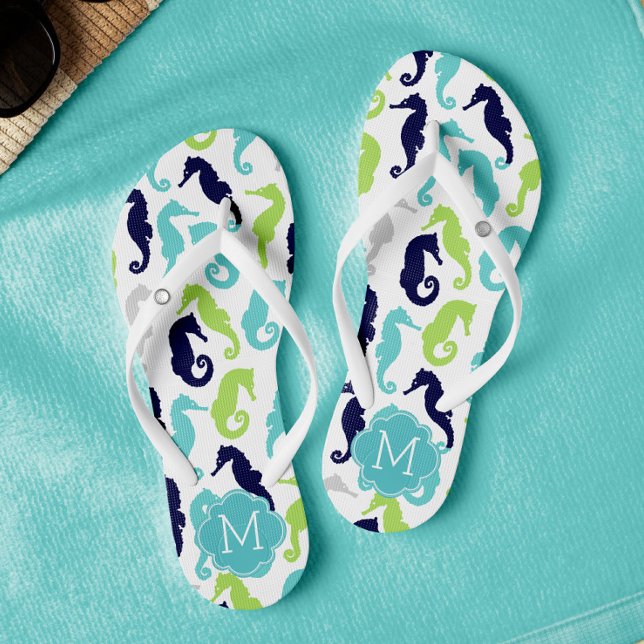 Tongs Joli Monogramme Motif des Chevaux de Mer (Créateur téléchargé)