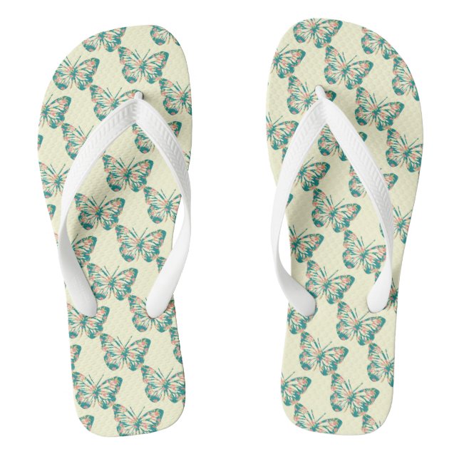 Tongs Joli Papillons Floraux Beige (Semelle)