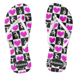 TONGS JOLIE COEUR ROSE PERSONNALISÉ GYMNAST FLOPS