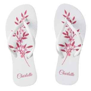 Tongs Jolie Fleur Nom Aquarelle Rose Bourgogne