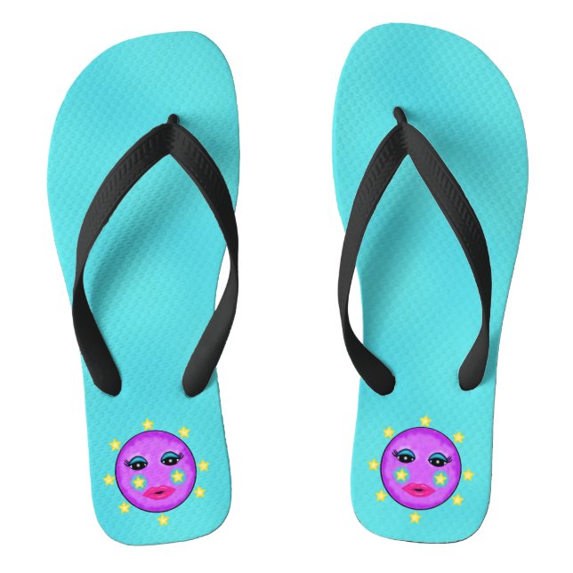 Tongs Jolie Lune violette visage rose lèvres Jaune Étoil (Semelle)