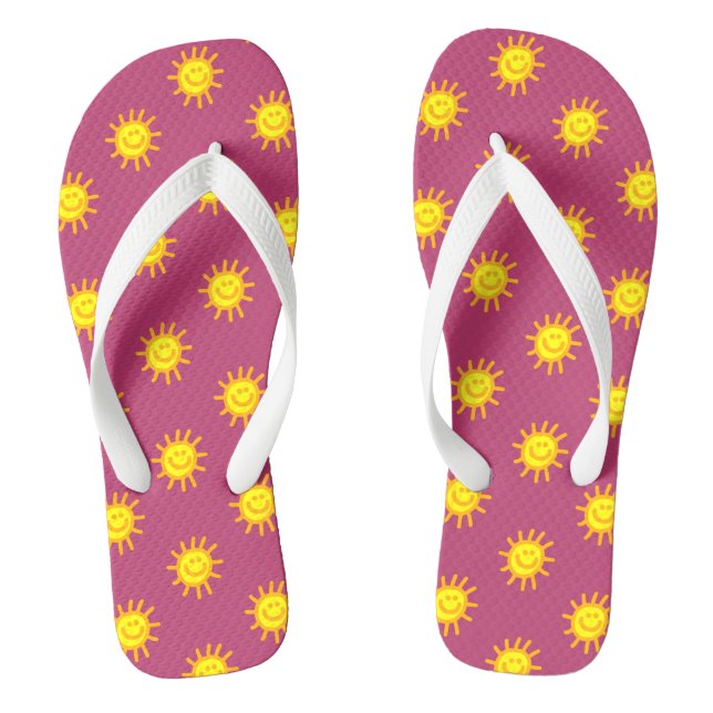 Tongs Jolie Plage Vacances Joyeux Visage Soleil Rose Jau (Semelle)