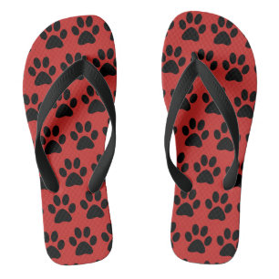 Tongs Jolies empreintes de pattes de chien noir Rouge No