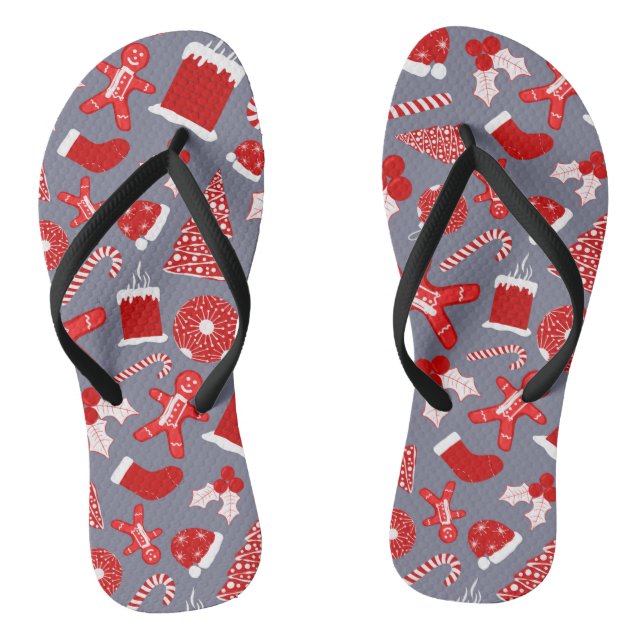 Tongs Jolies Illustrations Rouges Festives Motif de Noël (Semelle)