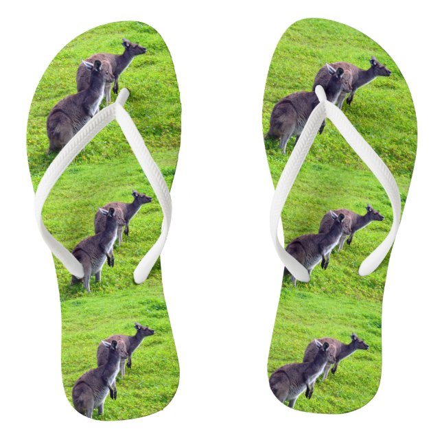 Tongs Kangaroos En Herbe Verte, Feuilles (Semelle)