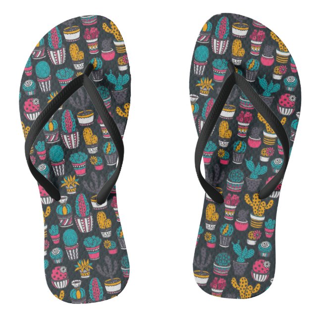 Tongs La Main Drawn Cactus dans Sketch Style Pattern (Semelle)