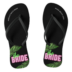 Tongs La plage tropicale rose et verte de la mariée