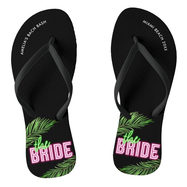 Tongs La plage tropicale rose et verte de la mariée (Semelle)