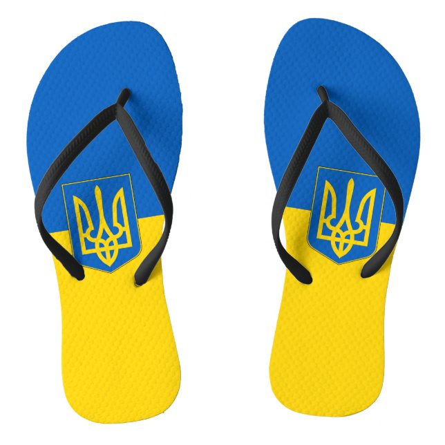 Tongs Lanières minces pour adultes avec drapeau d'Ukrain (Semelle)