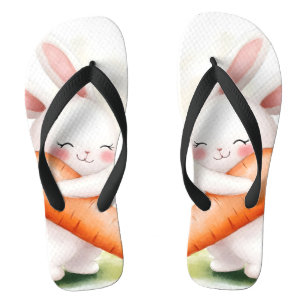 Tongs Lapin de printemps à l'aquarelle mignon Carotte