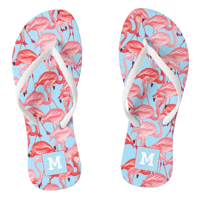 Tongs Les Flamants roses roses lumineux sur le bleu | (Semelle)